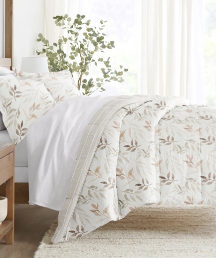 Foliage Stripe Reversible Down-Alternative Comforter Set
