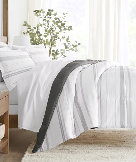 Stitched Stripe Reversible Down-Alternative Comforter Set